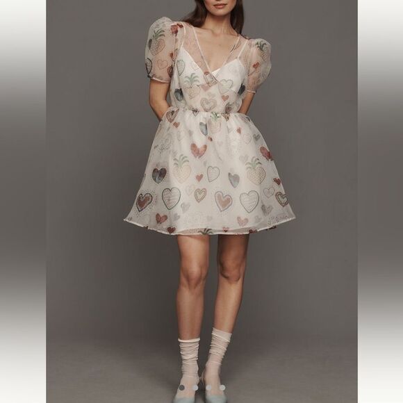 FARM Rio x Anthropologie Semi- Sheer Puff Sleeve Dress - Picture 1 of 4